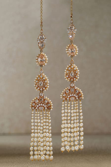 Tarun Tahiliani Pearl Tassel Embellished Kanauti Earrings