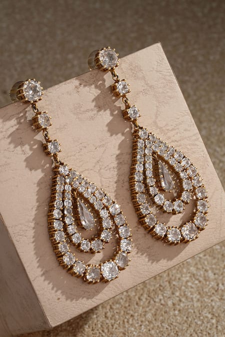Tarun Tahiliani Pear Shaped Embellished Dangler Earrings