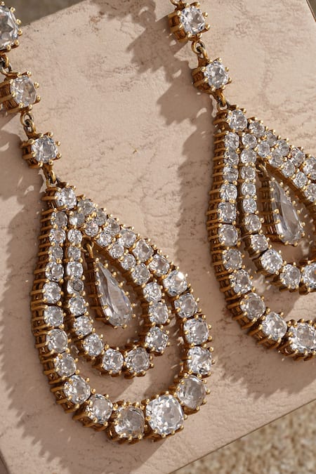 Tarun Tahiliani Gold Plated Stones, Diamonds Pear Shaped Embellished Dangler Earrings Online at Aza Fashions Tarun Tahiliani_Gold Plated Stones, Diamonds Pear Shaped Embellished Dangler Earrings _Online_at_Aza_Fashions