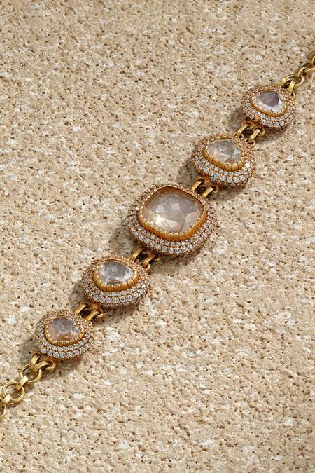 Tarun Tahiliani Gold Plated Crystals, Faux Diamonds, Pearls Handcrafted Studded Bracelet Online at Aza Fashions Tarun Tahiliani_Gold Plated Crystals, Faux Diamonds, Pearls Handcrafted Studded Bracelet _Online_at_Aza_Fashions