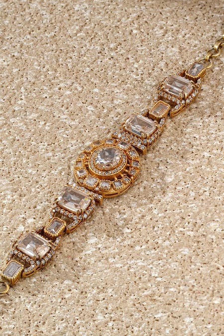 Tarun Tahiliani Gold Plated Gemstones, Diamonds, Crystals Oval Centric Embellished Bracelet Online at Aza Fashions Tarun Tahiliani_Gold Plated Gemstones, Diamonds, Crystals Oval Centric Embellished Bracelet _Online_at_Aza_Fashions