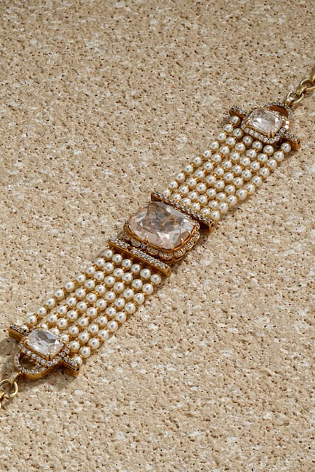Buy Tarun Tahiliani Gold Plated Pearls, Diamonds, Stones, Crystals Handcrafted Embellished Bracelet Online at Aza Fashions Buy_Tarun Tahiliani_Gold Plated Pearls, Diamonds, Stones, Crystals Handcrafted Embellished Bracelet _Online_at_Aza_Fashions
