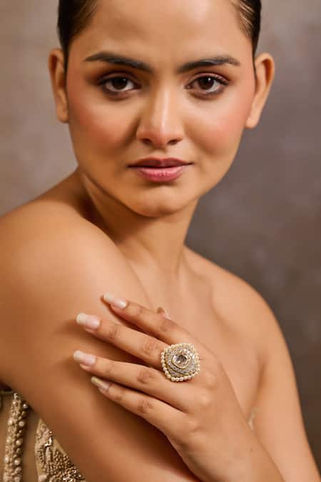 Tarun Tahiliani Rhombus Shaped Embellished Adjustable Ring