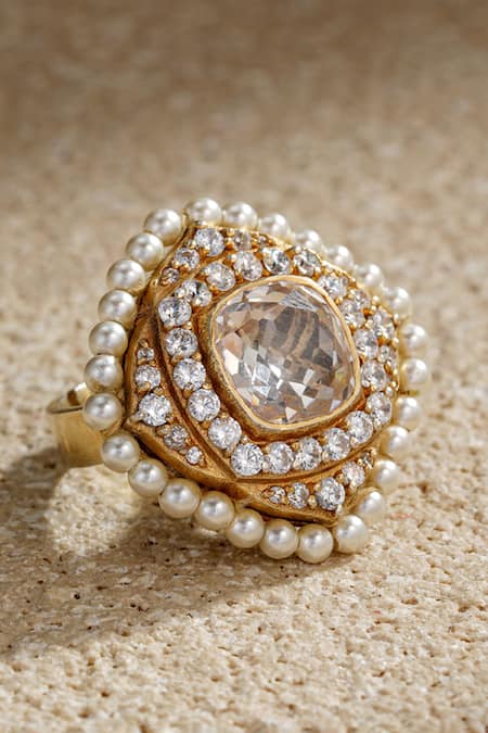 Tarun Tahiliani Rhombus Shaped Embellished Adjustable Ring