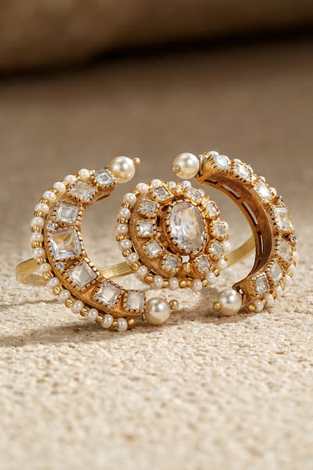 Tarun Tahiliani Crescent Studded Double Finger Ring