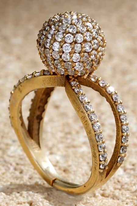 Tarun Tahiliani Gold Plated Pearls, Faux Diamonds Circular Embellished Finger Ring Online at Aza Fashions Tarun Tahiliani_Gold Plated Pearls, Faux Diamonds Circular Embellished Finger Ring _Online_at_Aza_Fashions