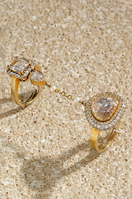 Tarun Tahiliani Embellished Chain Link Double Finger Ring