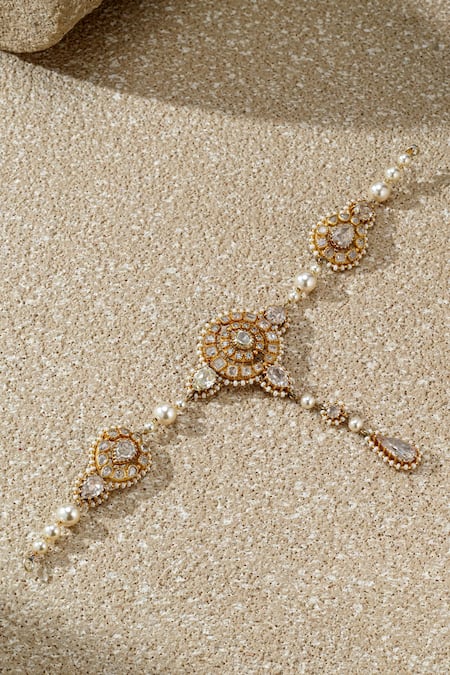 Tarun Tahiliani Gold Plated Zircon Studded Mathapatti Online at Aza Fashions Tarun Tahiliani_Gold Plated Zircon Studded Mathapatti _Online_at_Aza_Fashions