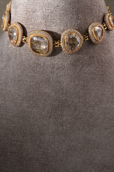 Tarun Tahiliani Gold Plated Swarovski Stone Studded Choker Online at Aza Fashions Tarun Tahiliani_Gold Plated Swarovski Stone Studded Choker _Online_at_Aza_Fashions