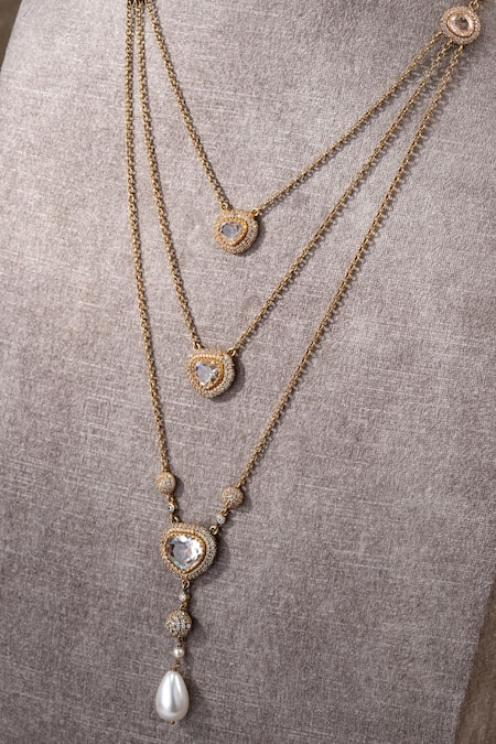 Buy Tarun Tahiliani Gold Plated Multi Layered Embellished Necklace Online at Aza Fashions Buy_Tarun Tahiliani_Gold Plated Multi Layered Embellished Necklace _Online_at_Aza_Fashions