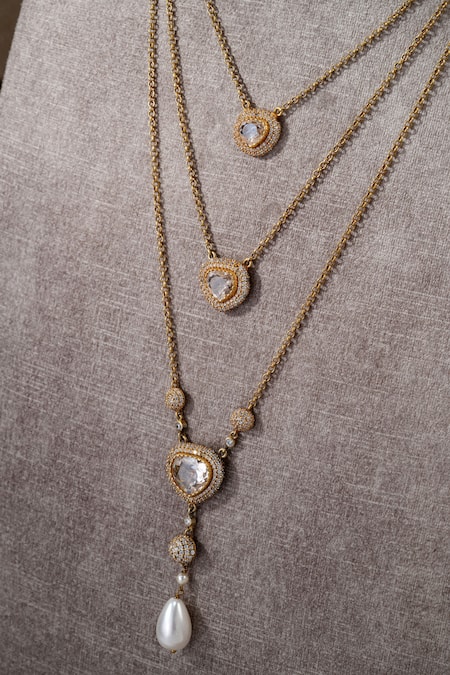 Shop Tarun Tahiliani Gold Plated Multi Layered Embellished Necklace Online at Aza Fashions Shop_Tarun Tahiliani_Gold Plated Multi Layered Embellished Necklace _Online_at_Aza_Fashions