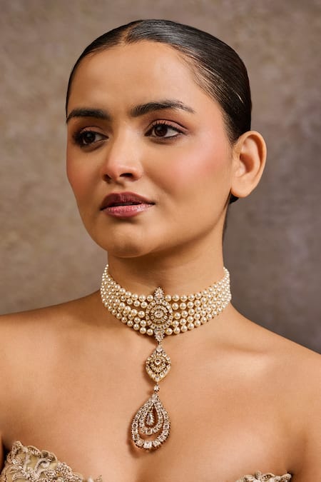 Tarun Tahiliani Pearl Linked Embellished Gulluband Necklace