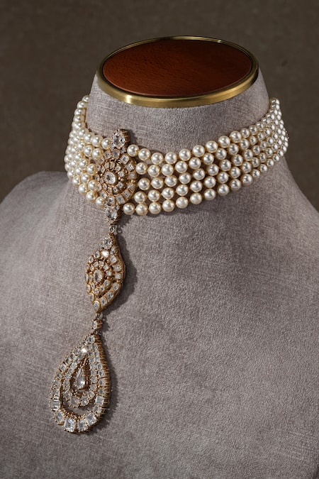 Tarun Tahiliani Pearl Linked Embellished Gulluband Necklace