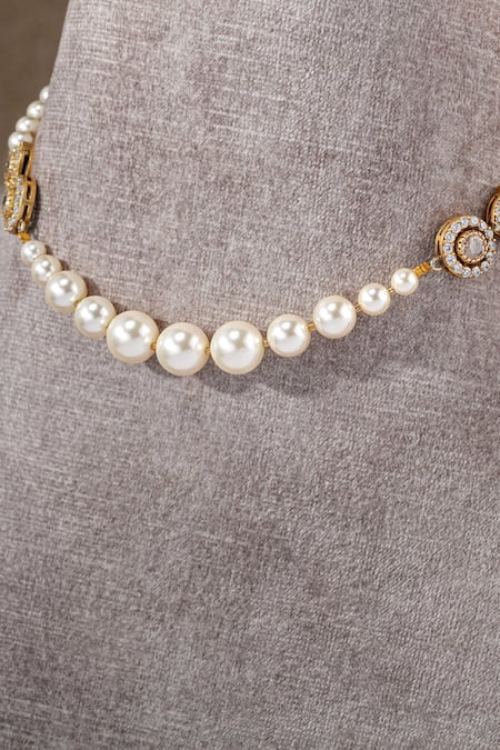 Tarun Tahiliani Gold Plated Pearl Studded Sleek Gulluband Choker Online at Aza Fashions Tarun Tahiliani_Gold Plated Pearl Studded Sleek Gulluband Choker _Online_at_Aza_Fashions