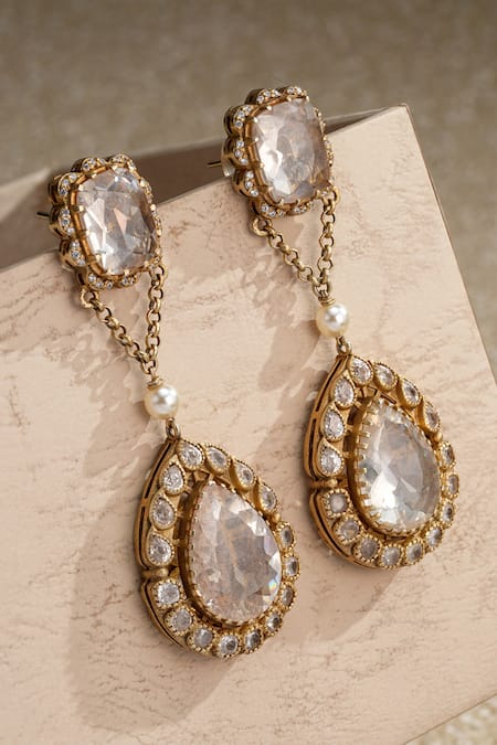 Tarun Tahiliani Pear Motif Drop Embellished Earrings