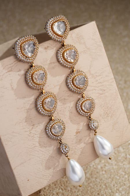 Tarun Tahiliani Zircon Embellished Long Earrings