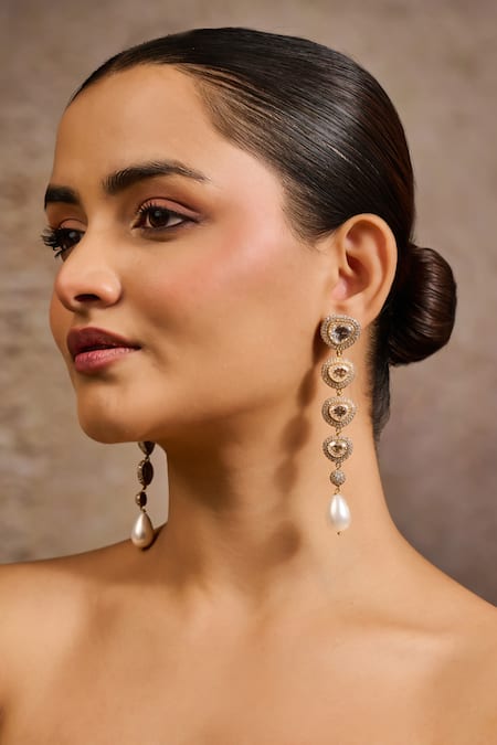 Tarun Tahiliani Zircon Embellished Long Earrings