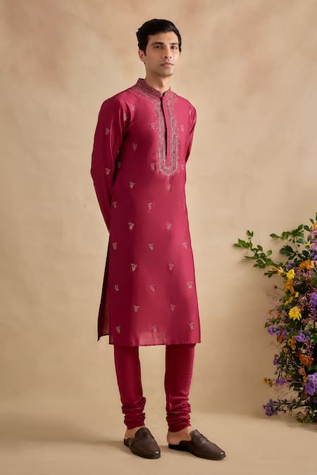 Kalista Magenta Chanderi Silk Embroidery Aarsh Kurta And Churidar Set Online at Aza Fashions Kalista_Magenta Chanderi Silk Embroidery Aarsh Kurta And Churidar Set _Online_at_Aza_Fashions