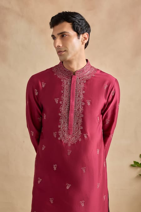 Buy Kalista Magenta Chanderi Silk Embroidery Aarsh Kurta And Churidar Set Online at Aza Fashions Buy_Kalista_Magenta Chanderi Silk Embroidery Aarsh Kurta And Churidar Set _Online_at_Aza_Fashions