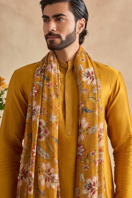 Kalista Yellow Chanderi Silk Embroidery, Tassels Aarush Plain Kurta And Churidar Set Online at Aza Fashions Kalista_Yellow Chanderi Silk Embroidery, Tassels Aarush Plain Kurta And Churidar Set _Online_at_Aza_Fashions