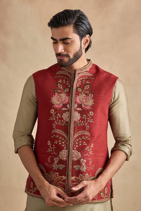 Buy Kalista Olive Green Viscose, Silk, Chanderi Embroidery Ishvik Bundi Kurta Set Buy_Kalista_Olive Green Viscose, Silk, Chanderi Embroidery Ishvik Bundi Kurta Set