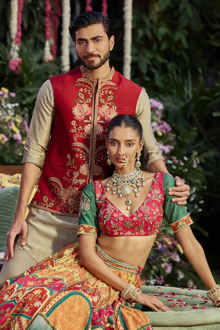 Shop Kalista Olive Green Viscose, Silk, Chanderi Embroidery Ishvik Bundi Kurta Set Shop_Kalista_Olive Green Viscose, Silk, Chanderi Embroidery Ishvik Bundi Kurta Set