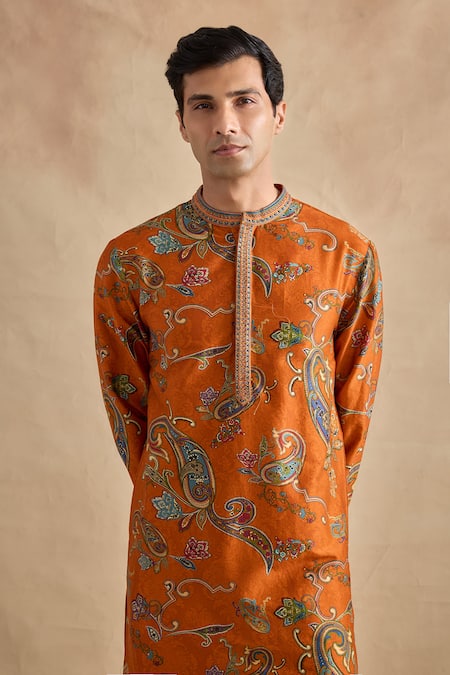 Buy_Kalista_Orange Chanderi Embroidery Adhyan Floral Pattern Kurta Set _Online_at_Aza_Fashions