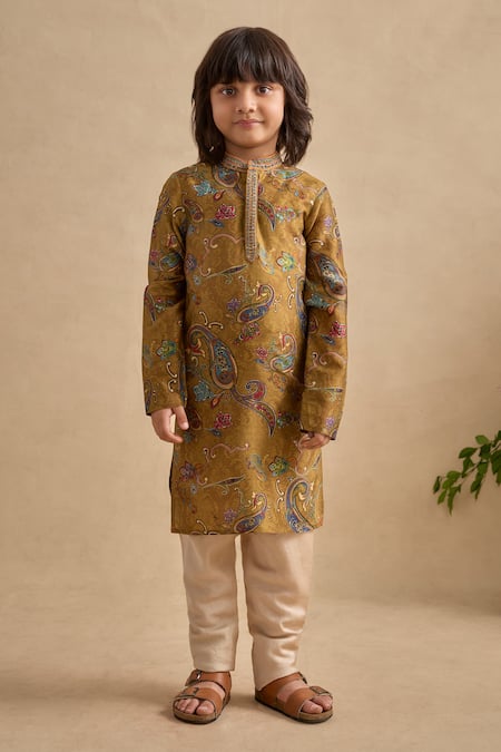 Kalista Green Chanderi Embroidery Adhyan Paisley Print Kurta And Churidar Set 