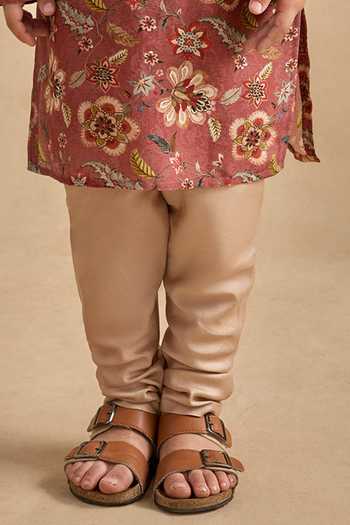 Kalista_Brown Chanderi Embroidery Zian Floral Print Kurta Set _Online_at_Aza_Fashions