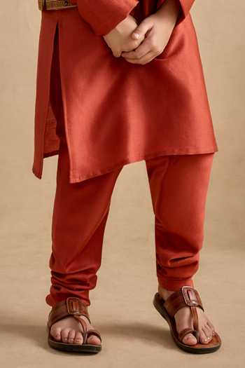 Kalista_Gold Chanderi Embroidery Ravik Floral Bundi Kurta Set _Online_at_Aza_Fashions