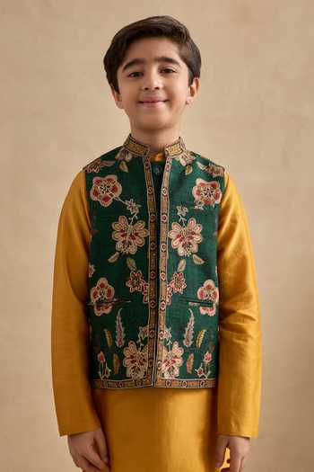 Shop Kalista Green Chanderi Embroidery Ravik Floral Bundi Kurta Set Online at Aza Fashions Shop_Kalista_Green Chanderi Embroidery Ravik Floral Bundi Kurta Set _Online_at_Aza_Fashions
