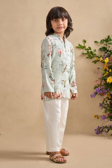 Buy_Kalista_Gray Viscose Nasir Printed Kurta Set _Online_at_Aza_Fashions