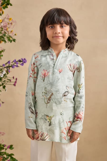 Kalista_Gray Viscose Nasir Printed Kurta Set _at_Aza_Fashions