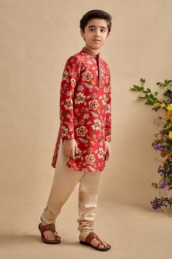 Buy Kalista Red Chanderi Embroidery Zian Floral Print Kurta And Churidar Set Online at Aza Fashions Buy_Kalista_Red Chanderi Embroidery Zian Floral Print Kurta And Churidar Set _Online_at_Aza_Fashions