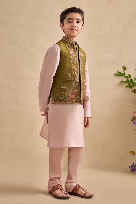 Buy Kalista Beige Chanderi Embroidery Ishvik Bundi Kurta Set Online at Aza Fashions Buy_Kalista_Beige Chanderi Embroidery Ishvik Bundi Kurta Set _Online_at_Aza_Fashions