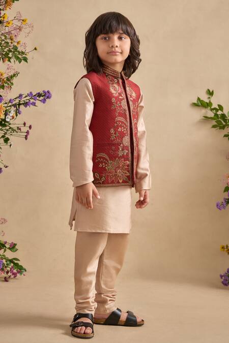 Buy Kalista Beige Chanderi Embroidery Ishvik Bundi Kurta Set Online at Aza Fashions Buy_Kalista_Beige Chanderi Embroidery Ishvik Bundi Kurta Set _Online_at_Aza_Fashions