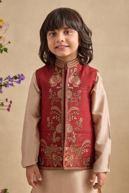 Kalista Beige Chanderi Embroidery Ishvik Bundi Kurta Set at Aza Fashions Kalista_Beige Chanderi Embroidery Ishvik Bundi Kurta Set _at_Aza_Fashions