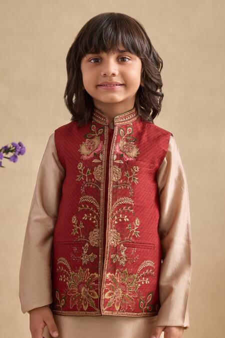 Buy Kalista Beige Chanderi Embroidery Ishvik Bundi Kurta Set Buy_Kalista_Beige Chanderi Embroidery Ishvik Bundi Kurta Set