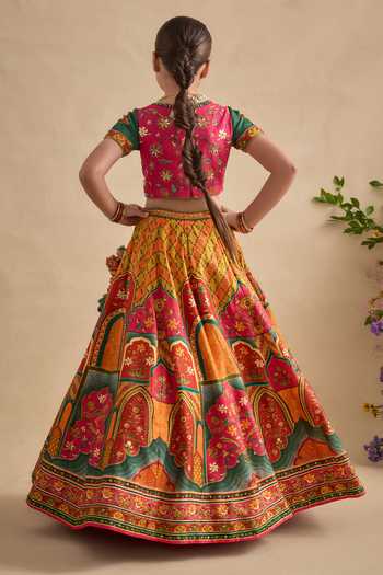 Buy Kalista Pink Viscose, Silk, Tulle Embroidery, Sequins Sandhaya Floral Print Lehenga Set Online at Aza Fashions Buy_Kalista_Pink Viscose, Silk, Tulle Embroidery, Sequins Sandhaya Floral Print Lehenga Set _Online_at_Aza_Fashions