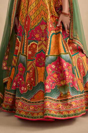 Kalista Pink Viscose, Silk, Tulle Embroidery, Sequins Sandhaya Floral Print Lehenga Set at Aza Fashions Kalista_Pink Viscose, Silk, Tulle Embroidery, Sequins Sandhaya Floral Print Lehenga Set _at_Aza_Fashions