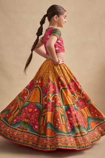 Buy Kalista Pink Viscose, Silk, Tulle Embroidery, Sequins Sandhaya Floral Print Lehenga Set Buy_Kalista_Pink Viscose, Silk, Tulle Embroidery, Sequins Sandhaya Floral Print Lehenga Set