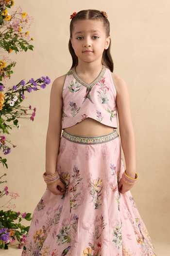 Kalista Pink Viscose, Silk Sequins, Stones, Neisha Floral Printed Blouse And Lehenga Set Online at Aza Fashions Kalista_Pink Viscose, Silk Sequins, Stones, Neisha Floral Printed Blouse And Lehenga Set _Online_at_Aza_Fashions