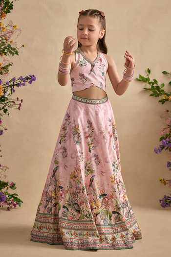 Buy Kalista Pink Viscose, Silk Sequins, Stones, Neisha Floral Printed Blouse And Lehenga Set Online at Aza Fashions Buy_Kalista_Pink Viscose, Silk Sequins, Stones, Neisha Floral Printed Blouse And Lehenga Set _Online_at_Aza_Fashions