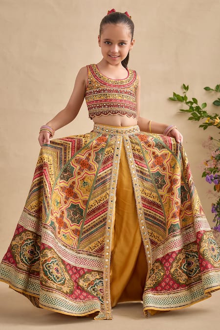 Kalista_Multi Color Viscose, Silk Mirrors, Sequins, Gulnaar Printed Lehenga Blouse Set _Online_at_Aza_Fashions