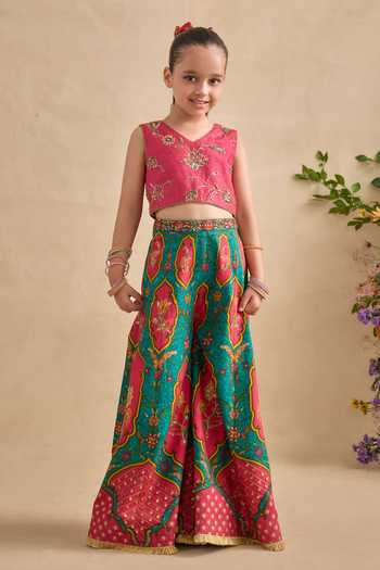 Kalista Pink Silk Embroidery, Zari Urja Floral Sharara Blouse Set Online at Aza Fashions Kalista_Pink Silk Embroidery, Zari Urja Floral Sharara Blouse Set _Online_at_Aza_Fashions