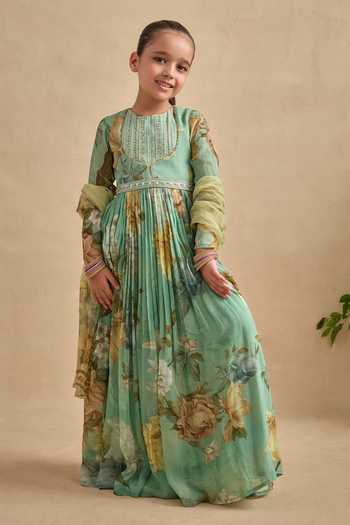 Buy Kalista Aqua Viscose Georgette Embroidery Tarini Floral Print Anarkali With Dupatta Online at Aza Fashions Buy_Kalista_Aqua Viscose Georgette Embroidery Tarini Floral Print Anarkali With Dupatta _Online_at_Aza_Fashions