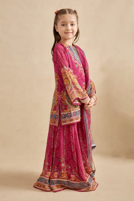 Buy Kalista Fuchsia Viscose Georgette Embroidery, Sequins, Maahi Printed Kurta Sharara Set Online at Aza Fashions Buy_Kalista_Fuchsia Viscose Georgette Embroidery, Sequins, Maahi Printed Kurta Sharara Set _Online_at_Aza_Fashions