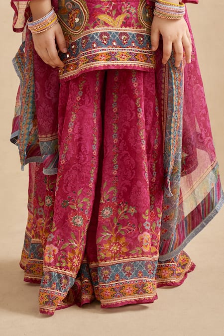 Kalista Fuchsia Viscose Georgette Embroidery, Sequins, Maahi Printed Kurta Sharara Set at Aza Fashions Kalista_Fuchsia Viscose Georgette Embroidery, Sequins, Maahi Printed Kurta Sharara Set _at_Aza_Fashions