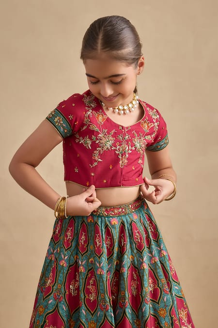 Kalista Magenta Viscose, Silk, Tissue Embroidery, Shazia Printed Lehenga Blouse Set Online at Aza Fashions Kalista_Magenta Viscose, Silk, Tissue Embroidery, Shazia Printed Lehenga Blouse Set _Online_at_Aza_Fashions