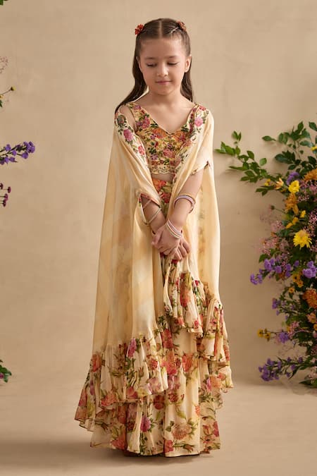 Kalista Naira Ruffled Cape & Printed Sharara Set 